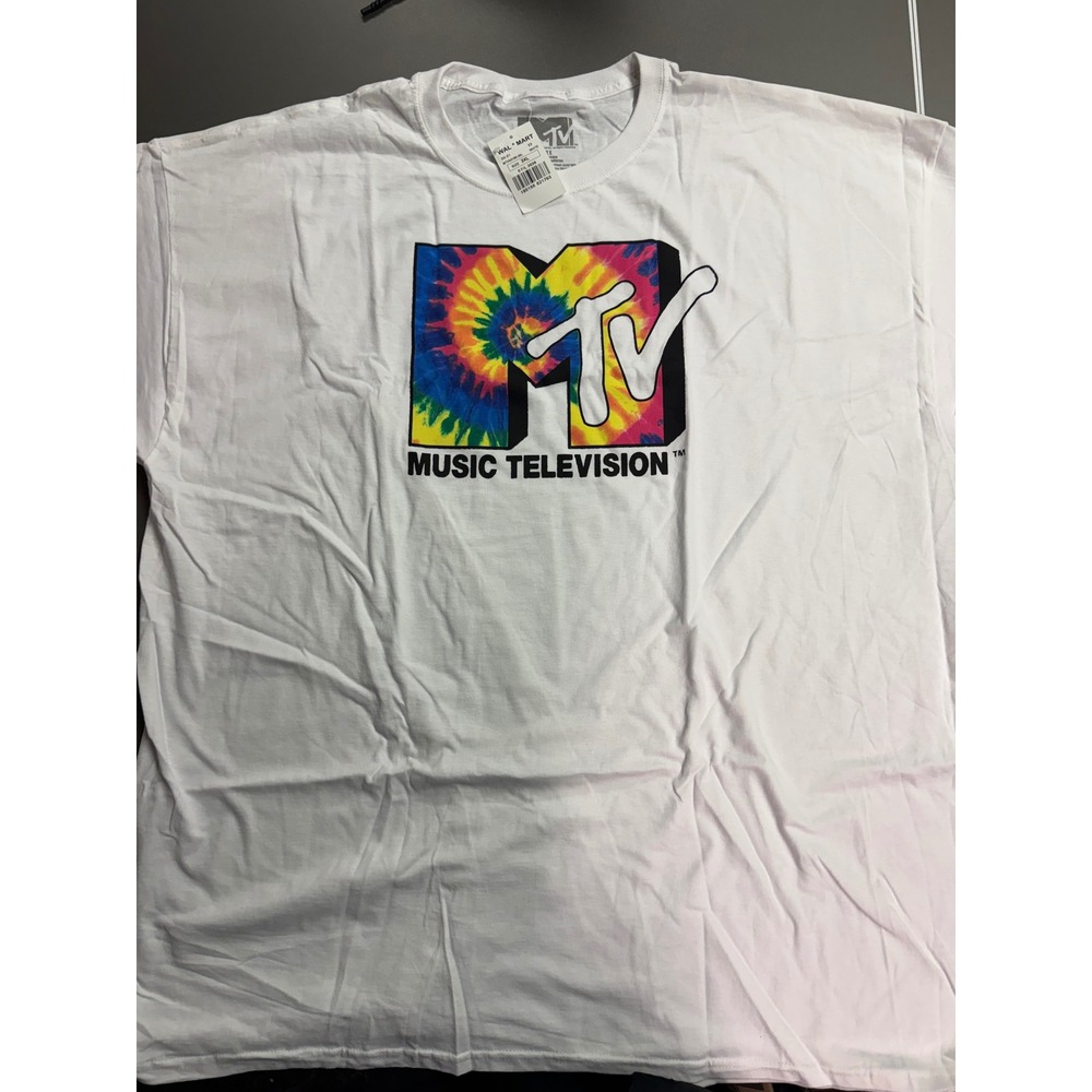 MTV‎ Music Television Tie Dye Logo Graphic T-Shirt White Mens 3XL New With Tags